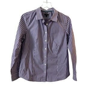 Talbots Purple White Stripe Wrinkle Resistant Button Down Shirt Women's Size 12